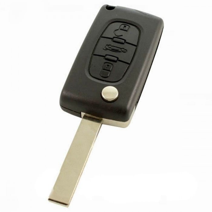 Citroën 3-Tasten-Klappschlüssel - Schlüsselblatt gerade mit Einkerbung Seite - Batterie auf Chip - Druckknopf Boot main product photo
