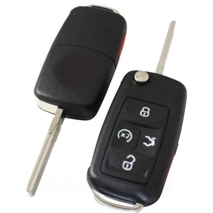 Volkswagen 4-Tasten-Klappschlüssel mit Paniktaste - Schlüsselblatt gerade mit Kerbseite main product photo