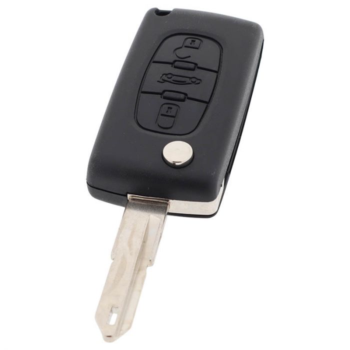 Citroën 3-Tasten-Klappschlüssel - Schlüsselblattspitze mit Öffnung - Batterie im Gehäuse - Druckknopf für Kofferraum main product photo