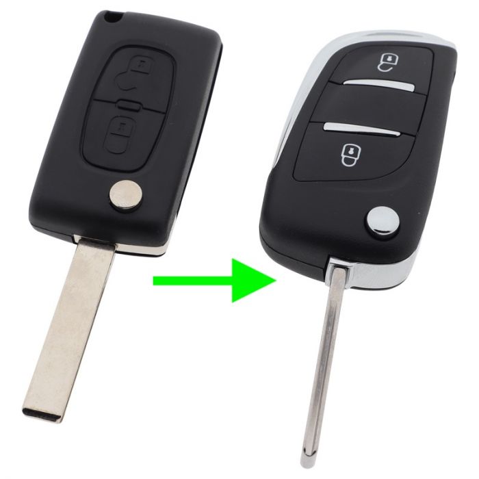 Peugeot 2-Tasten-Klappschlüssel - Schlüsselblatt gerade mit Kerbseite - Batterie im Gehäuse (Umbausatz) main product photo