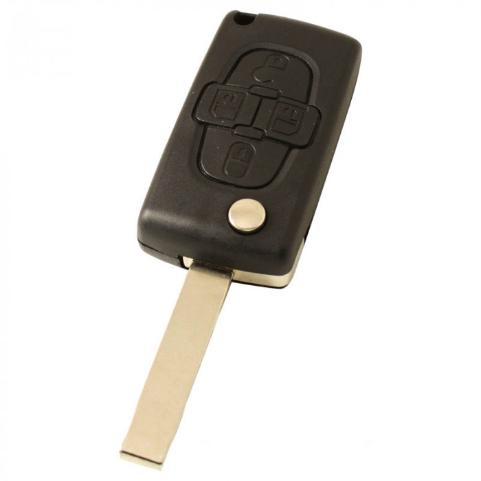 Citroën 4-Tasten Klappschlüssel - Schlüsselblatt gerade mit Elektronik 433MHZ - PCF7941 Transponder - Batterie auf Chip main product photo