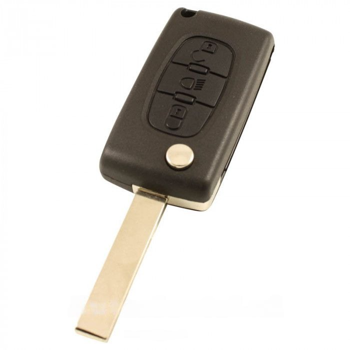 Citroën 3-Tasten-Klappschlüssel - Schlüsselblatt gerade mit Kerbseite mit Elektronik 433Mhz - PCF7941 Transponder - Batterie auf Chip - Druckknopf für Beleuchtung main product photo