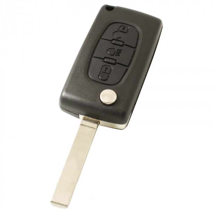 Citroën 3-Tasten-Klappschlüssel - Schlüsselblatt gerade mit Elektronik 433MHZ - PCF7941 Transponder - Batterie auf Chip - Druckknopf für Beleuchtung main product photo