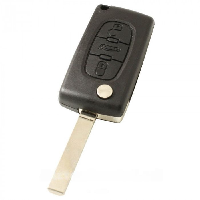 Peugeot 3-Tasten-Klappschlüssel - Schlüsselblatt gerade mit Elektronik 433MHZ - PCF7961 Transponder - Batterie im Gehäuse - Druckknopf für Kofferraum main product photo
