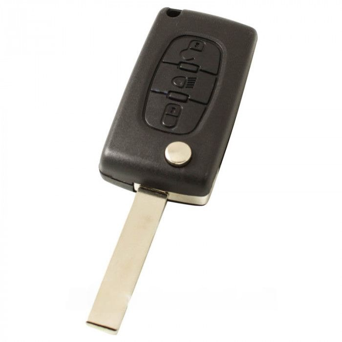 Peugeot 3-Tasten-Klappschlüssel - Schlüsselblatt gerade mit Kerbseite mit Elektronik 433MHZ - PCF7961 Transponder - Batterie im Gehäuse - Druckknopf für Beleuchtung main product photo