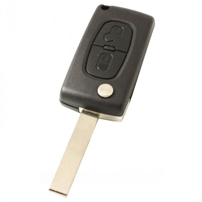 Peugeot 2-Tasten-Klappschlüssel - Schlüsselblatt gerade mit Kerbung Seite mit Elektronik 433MHZ - ID46 Transponder - Batterie auf Chip main product photo