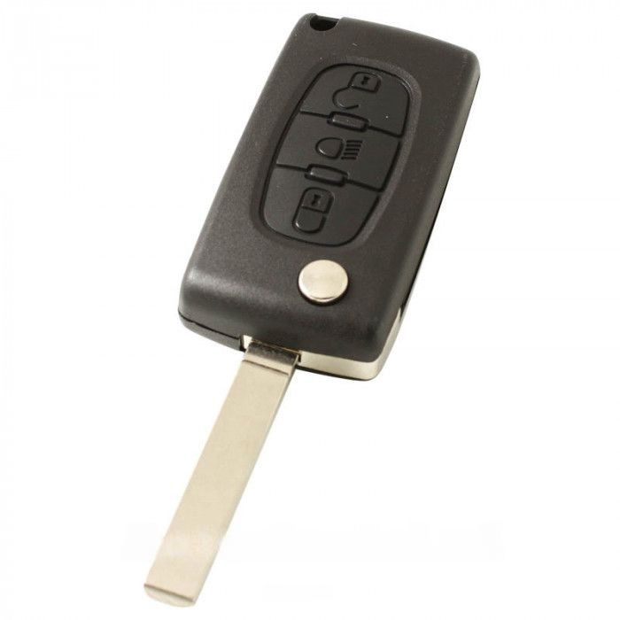 Peugeot 3-Tasten-Klappschlüssel - Schlüsselblatt gerade mit Elektronik 433MHZ - PCF7961 Transponder - Batterie im Gehäuse - Druckknopf für Beleuchtung main product photo