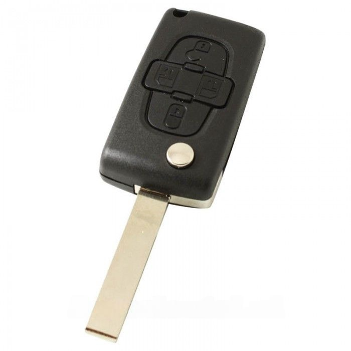 Peugeot 4-Tasten Klappschlüssel - Schlüsselblatt gerade mit Elektronik 433MHZ - PCF7941 Transponder - Batterie auf Chip main product photo
