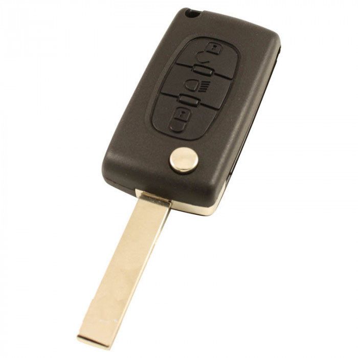 Citroën 3-Tasten-Klappschlüssel - Schlüsselblatt gerade mit Kerbseite - Batterie im Gehäuse - Druckknopf für Beleuchtung main product photo