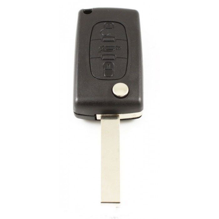 Citroën 3-Tasten-Klappschlüssel - Schlüsselblatt gerade mit Kerbseite - Batterie im Gehäuse - Druckknopf für Kofferraum main product photo