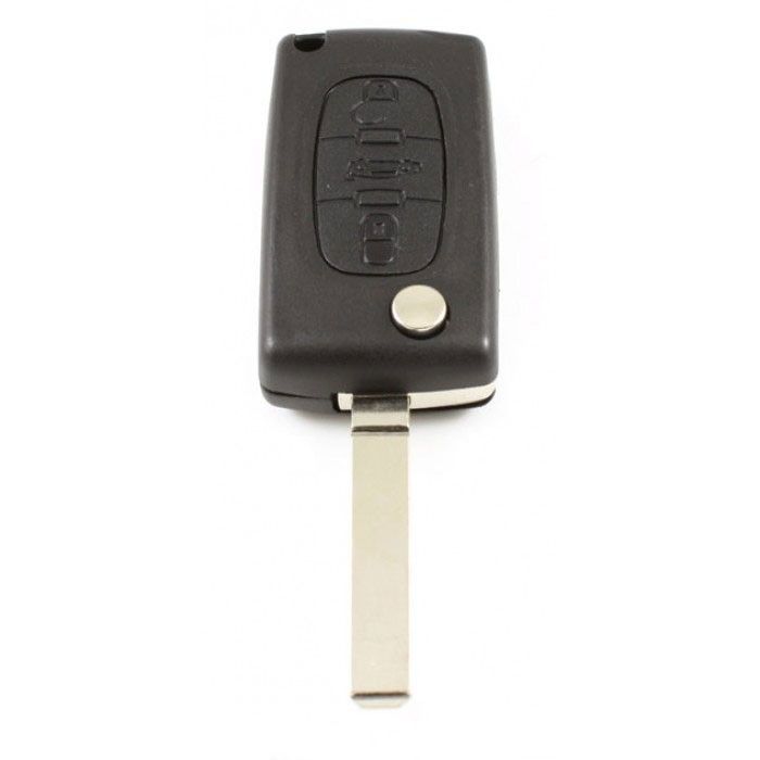 Citroën 3-Tasten-Klappschlüssel - Schlüsselblatt gerade - Batterie auf Chip - Druckknopf für Kofferraum main product photo