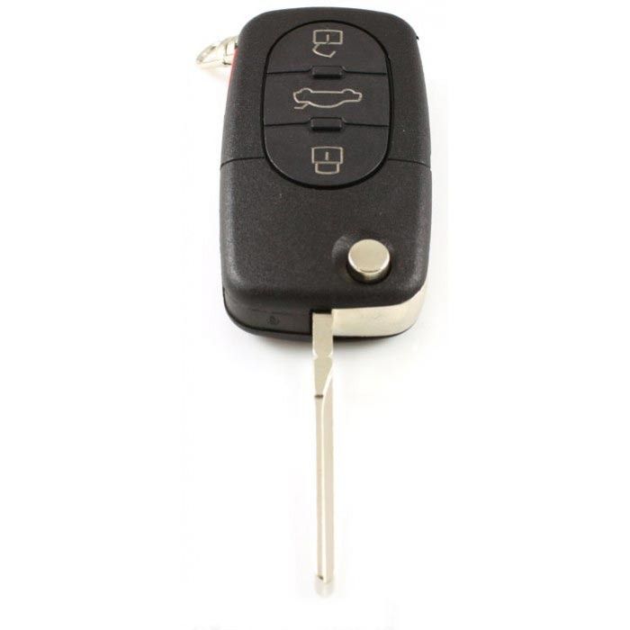 Volkswagen 3-Tasten-Klappschlüssel mit Paniktaste und runden Drucktasten - Schlüsselblatt-Kerb-Seite main product photo