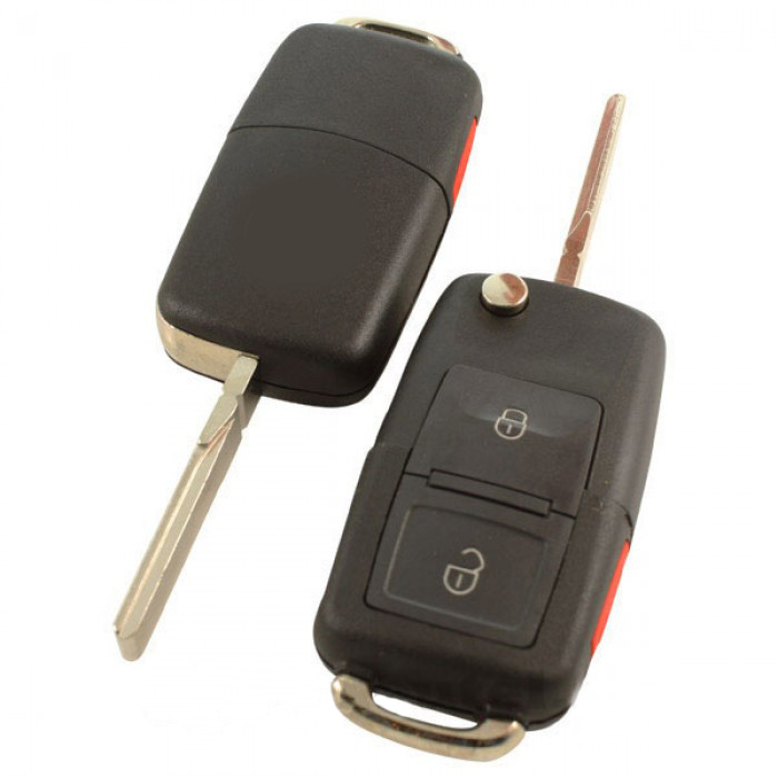 Volkswagen 2-Tasten-Klappschlüssel mit Paniktaste - Schlüsselblatt-Kerbung Seite main product photo