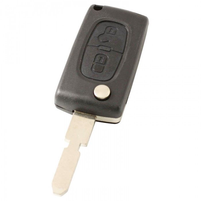 Peugeot 2-Tasten-Klappschlüssel - Schlüsselblattspitze mit Kerbe in der Mitte - Batterie im Gehäuse main product photo