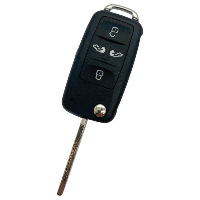 Volkswagen 4-Tasten-Klappschlüssel mit Paniktaste - Schlüsselblatt gerade mit Kerbseite (Modell 2) main product photo