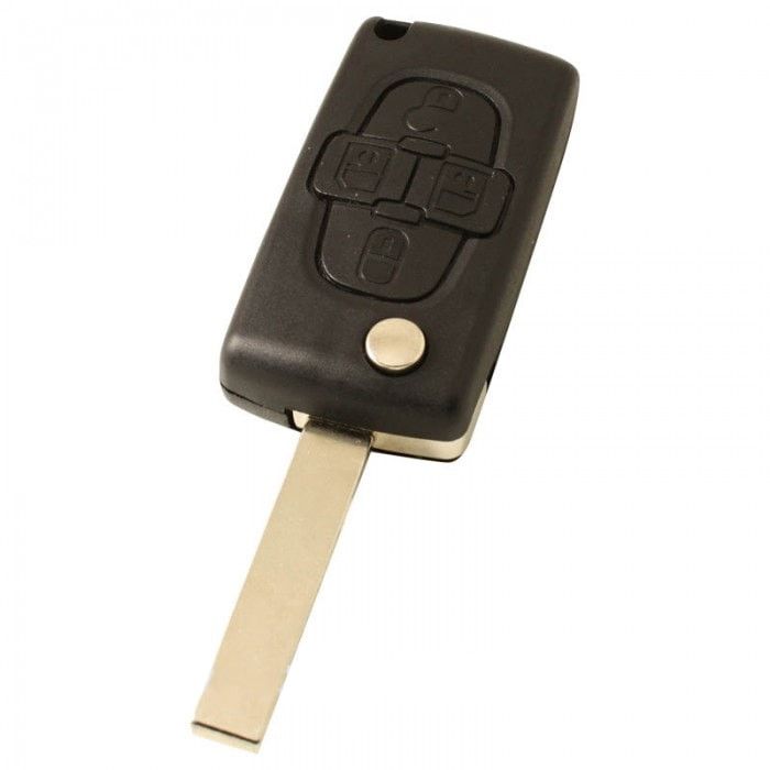 Citroën 4-Tasten-Klappschlüssel - Schlüsselblatt gerade mit Einkerbung Seite mit Elektronik 433MHZ - PCF7941 Transponder - Batterie auf Chip main product photo