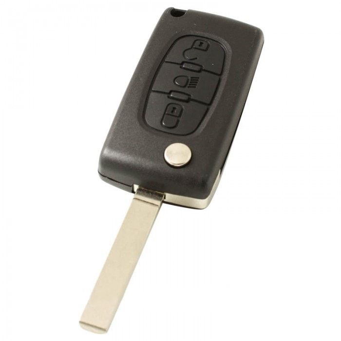 Citroën 3-Tasten-Klappschlüssel - Schlüsselblatt gerade mit Elektronik 433MHZ - PCF7961 Transponder - Batterie im Gehäuse - Druckknopf für Beleuchtung main product photo