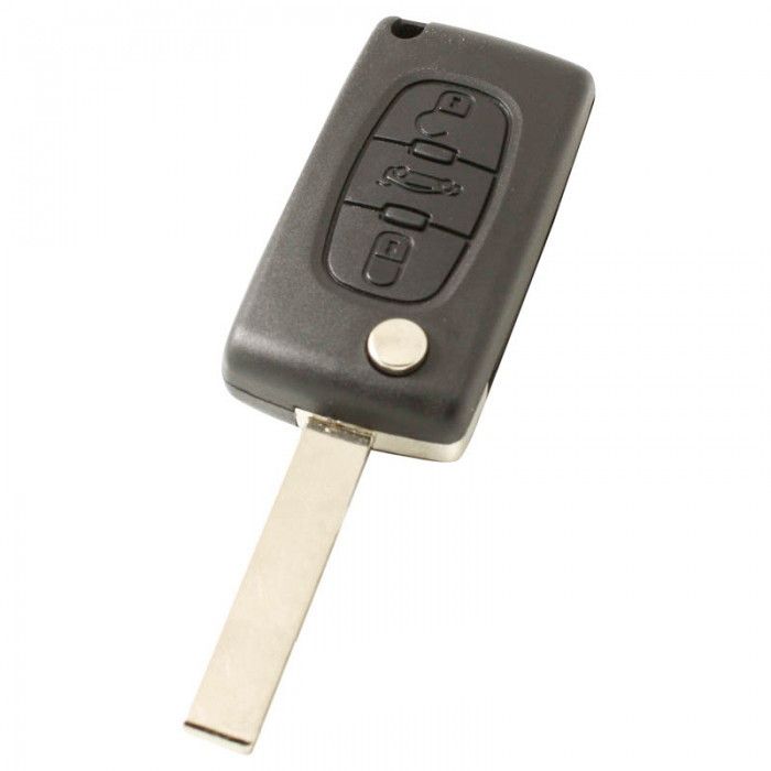 Citroën 3-Tasten-Klappschlüssel - Schlüsselblatt gerade mit Kerbseite mit Elektronik 433MHZ - PCF7961 Transponder - Batterie im Gehäuse - Druckknopf für Kofferraum main product photo