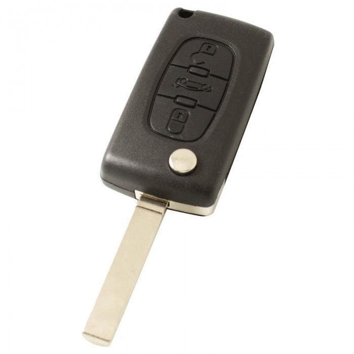 Peugeot 3-Tasten Klappschlüssel - Schlüsselblatt gerade mit Elektronik 433MHZ - PCF7941 Transponder - Batterie auf Chip - Druckknopf für Kofferraum main product photo