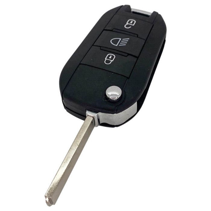Peugeot 3-Tasten-Klappschlüssel - Schlüsselblatt gerade mit Kerbseite mit Elektronik 433MHZ - PCF7941 - Hitag - AES 4A Transponder (Modell 2) main product photo