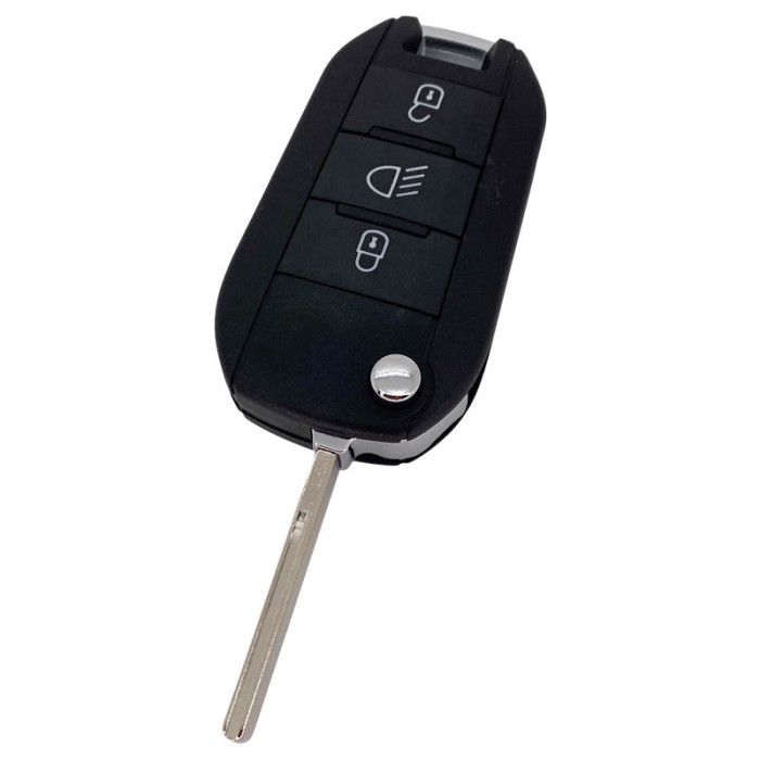 Citroën 3-Tasten-Klappschlüssel - Schlüsselblatt gerade mit Kerbseite mit Elektronik 433MHZ - HITAG AES 4A Transponder - Druckknopfbeleuchtung main product photo