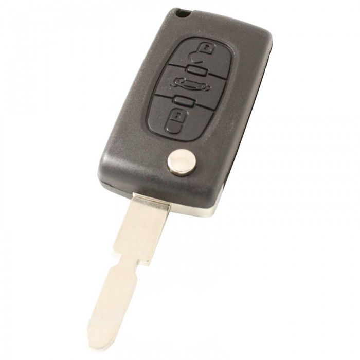 Citroën 3-Tasten-Klappschlüssel - Schlüsselblattspitze mit Kerbe in der Mitte - Batterie auf Chip - Druckknopf für Kofferraum main product photo