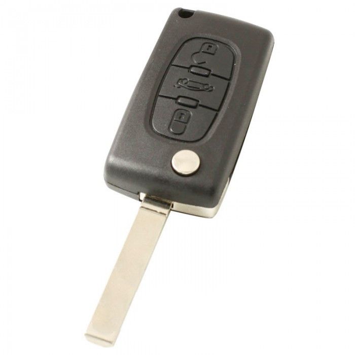 Citroën 3-Tasten-Klappschlüssel - Schlüsselblatt gerade - Batterie im Gehäuse - Druckknopf für Kofferraum main product photo